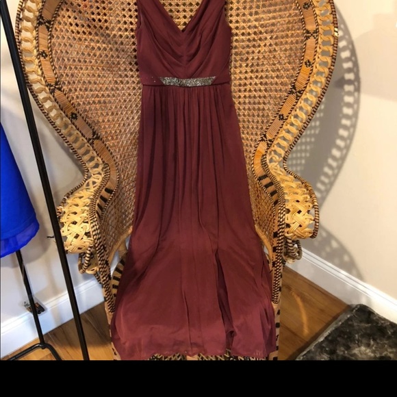 David's Bridal Long Mesh Dress with V-Neck and Beaded Waistband Size 0 WINE COLO - Picture 8 of 8